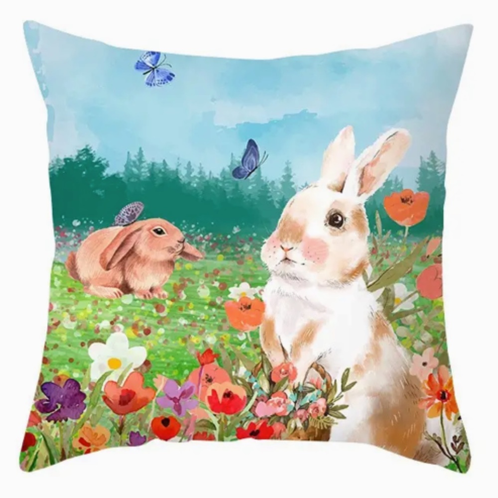NEW EASTER BUNNIES EASTER/SPRING/NURSERY LINEN PILLOW COVER 17.7" X 17.7"